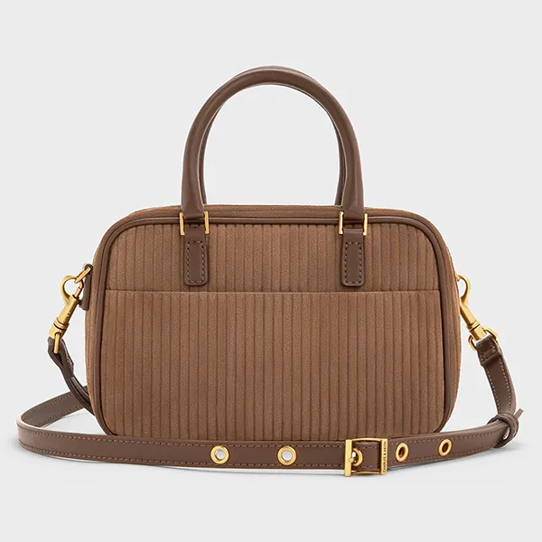Túi Xách Tay Nữ Charles & Keith CNK Mini Sianna Corduroy Bowling Bag - Mocha Brown CK2-30151589 Màu Nâu