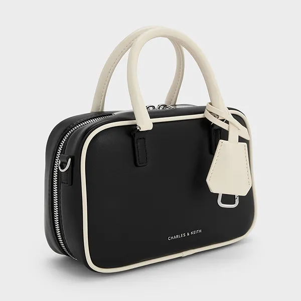 Túi Xách Tay Nữ Charles & Keith CNK Mini Sianna Two-Tone Bowling Bag - Multi CK2-30151589 Màu Đen