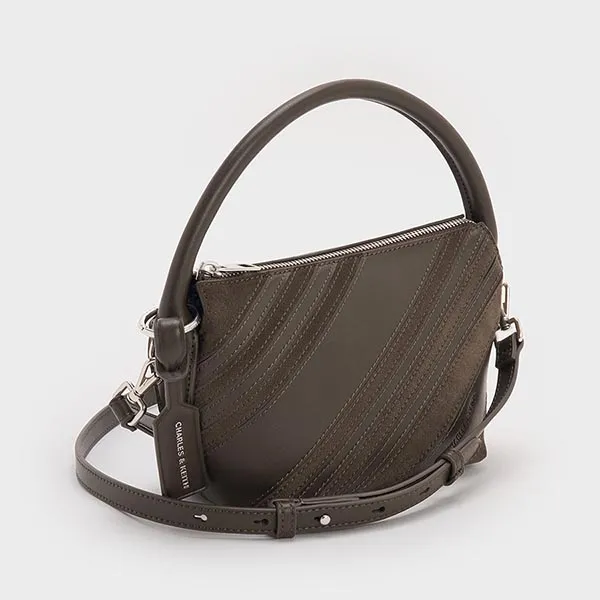 Túi Xách Tay Nữ Charles & Keith Zeya Recycled Suede Top Handle Bag Dark Moss CK2-50681229_DKMOSS_S Màu Nâu