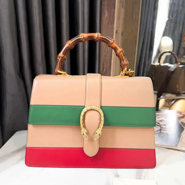 Túi Xách Tay Nữ Gucci Beige Red Green Leather Dionysus Bamboo Handle Large Màu Be Xanh