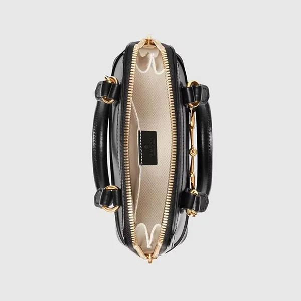 Túi Xách Tay Nữ Gucci Horsebit 1955 Mini Top Handle Leather Black Màu Đen