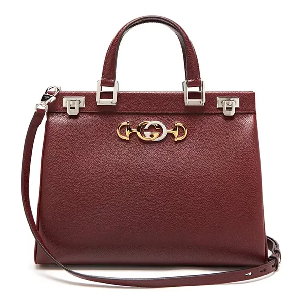 Túi Xách Tay Nữ Gucci Zumi Grainy Leather Medium Top Handle Bag Màu Đỏ Mận