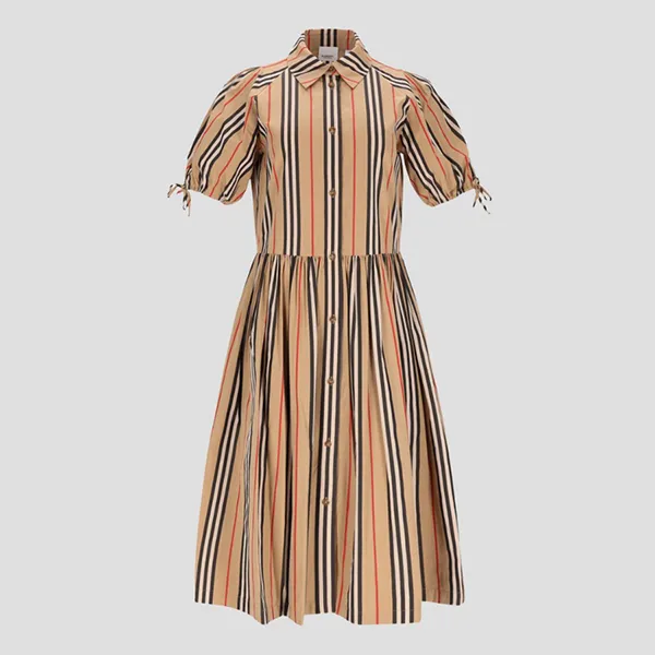 Váy Nữ Burberry Maddington Check Short-Sleeve Ribbon Archive Beige 8084317 Màu Be Size 4