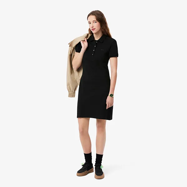 Váy Polo Lacoste Women's Piqué Dress Stretchy Slim Fit EF5473-031 Màu Đen Size 34