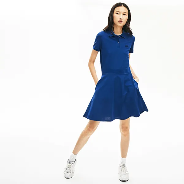 Váy Polo Nữ Lacoste Slim Fit Banded Waist Polo Dress Màu Xanh Dương Size 36
