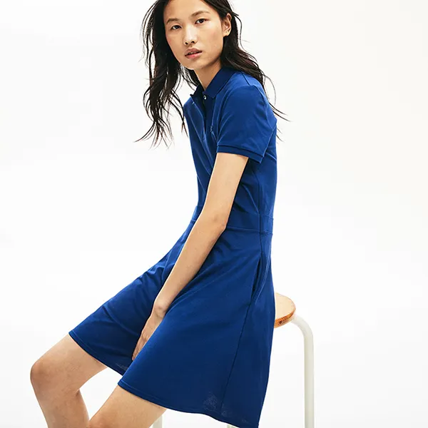 Váy Polo Nữ Lacoste Slim Fit Banded Waist Polo Dress Màu Xanh Dương Size 36
