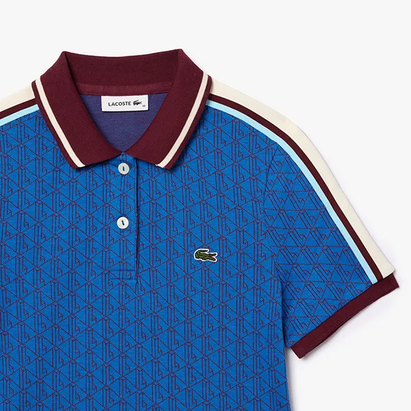 Váy Polo Nữ Lacoste Slim Fit Monogram Jacquard Dress EF167 NJI Màu Xanh Dương Size 34