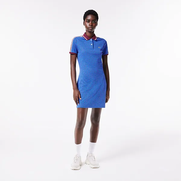 Váy Polo Nữ Lacoste Slim Fit Monogram Jacquard Dress EF167 NJI Màu Xanh Dương Size 34