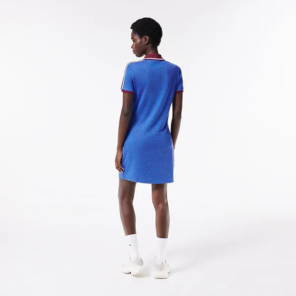 Váy Polo Nữ Lacoste Slim Fit Monogram Jacquard Dress EF167 NJI Màu Xanh Dương Size 34