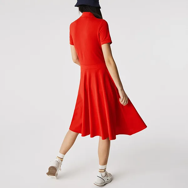 Váy Polo Nữ Lacoste Women’s Fitted Cotton Piqué Polo Dress EF1682 F8M Màu Cam Size 38