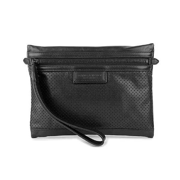 Túi Cầm Tay Nam Bottega Veneta Strap Clutch Perforated Leather Black 566199-VQ12C-1000 Màu Đen
