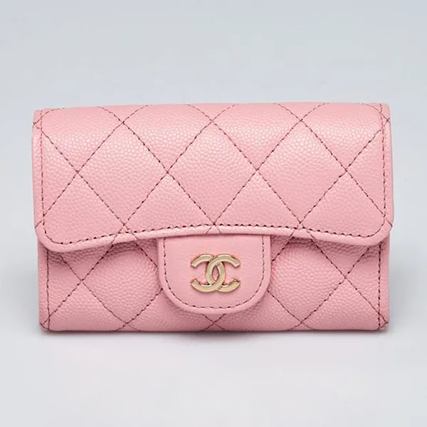 Ví Nữ Chanel Pink Quilted Caviar Leather Classic Flap Card Case Màu Hồng