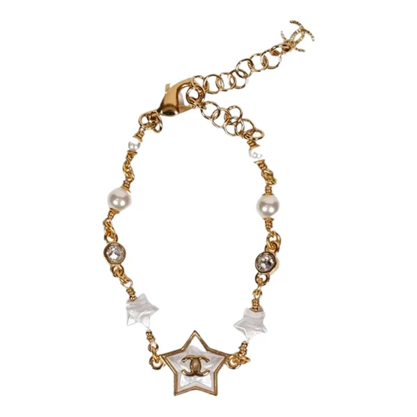Vòng Đeo Tay Nữ Chanel Bracelet Coco Mark Metal Strass Costume Pearl Star Gold ABC418 Màu Vàng Gold