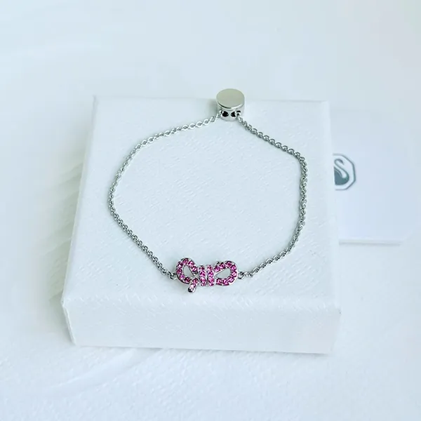 Vòng Đeo Tay Nữ Swarovski Lifelong Bow Bracelet Bow Pink Rhodium Plated 5723553 Màu Bạc Hồng