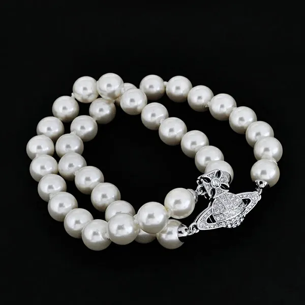 Vòng Đeo Tay Nữ Vivienne Westwood Graziella Two Row Pearl Silver-Tone Bracelet Màu Trắng Ngà