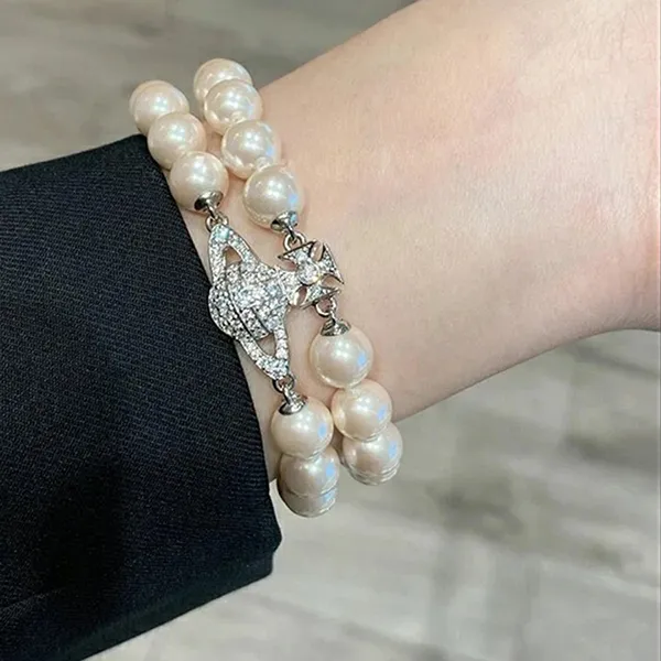 Vòng Đeo Tay Nữ Vivienne Westwood Graziella Two Row Pearl Silver-Tone Bracelet Màu Trắng Ngà