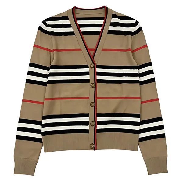 Áo Cardigan Nữ Burberry Larna Striped Wool Light Brown 80843281 Màu Nâu Size XS