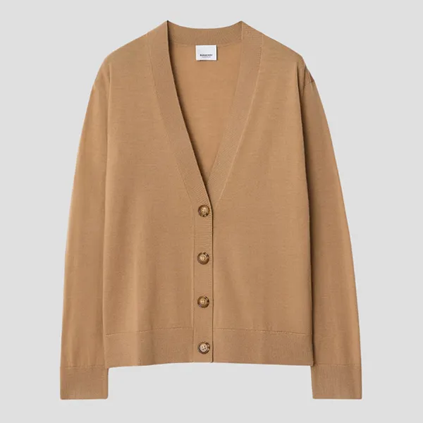 Áo Cardigan Nữ Burberry Tulip V-Neck Wool In Camel 80911741 Màu Nâu Size XS