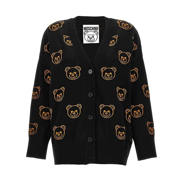 Áo Cardigan Nữ Moschino All Over Bear Màu Đen Họa Tiết Size 36