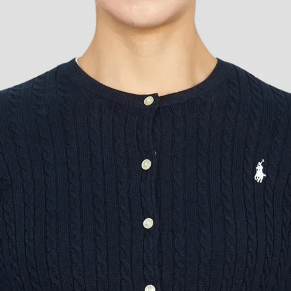 Áo Cardigan Nữ Ralph Lauren Mini-Cable White Logo Pony In Navy 313543047011 Màu Xanh Navy Size XL