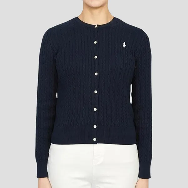 Áo Cardigan Nữ Ralph Lauren Mini-Cable White Logo Pony In Navy 313543047011 Màu Xanh Navy Size XL