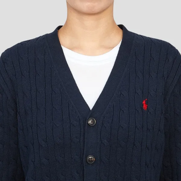 Áo Cardigan Nữ Ralph Lauren Navy Cable-Knit V-Neck Red Pony Logo 323925717006 Màu Xanh Navy Size L