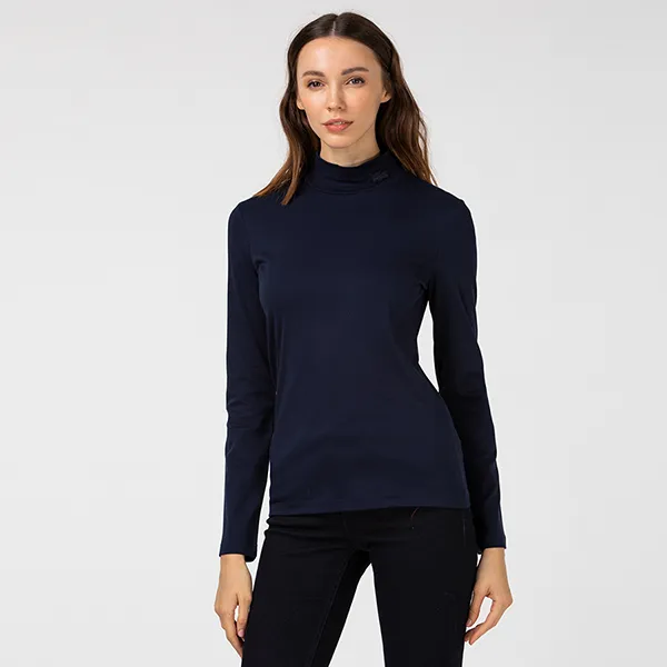 Áo Giữ Nhiệt Nữ Lacoste Women's Cotton Turtleneck TF2310 166 Màu Xanh Navy Size 36