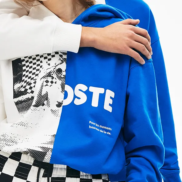 Áo Hoodie Lacoste Unisex Live Bicolor Print Fleece Sweatshirt SH5661 Màu Trắng - Xanh Navy Size XS