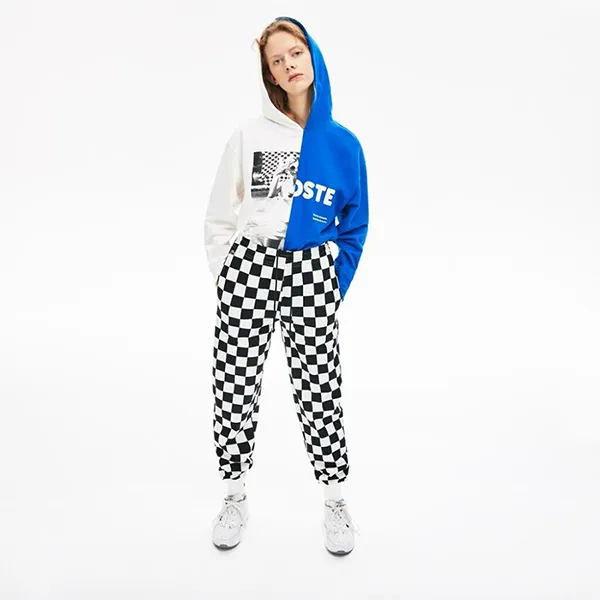 Áo Hoodie Lacoste Unisex Live Bicolor Print Fleece Sweatshirt SH5661 Màu Trắng - Xanh Navy Size XS