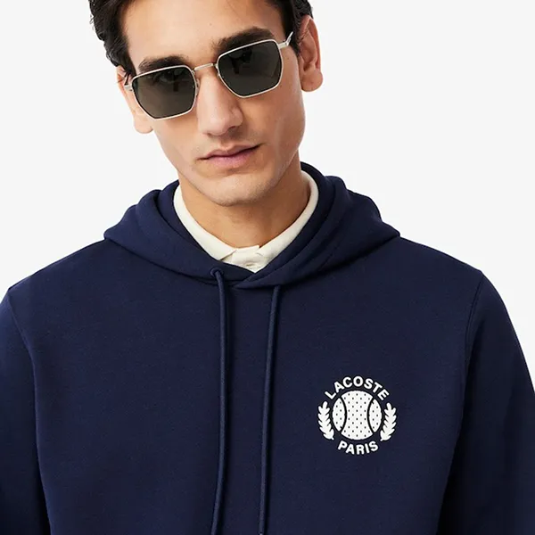 Áo Hoodie Nam Lacoste Tennis Printed SH9764 - 166 Màu Xanh Navy Size 3