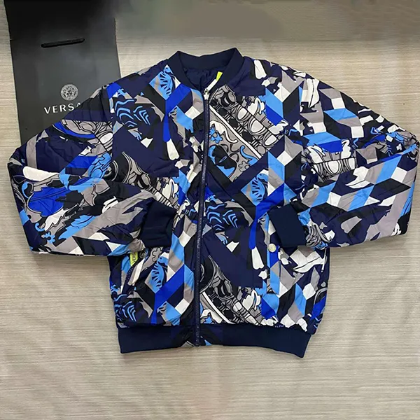 Áo Khoác Bomber Nam Versace Blue Viscose Jacket Màu Xanh Họa Tiết