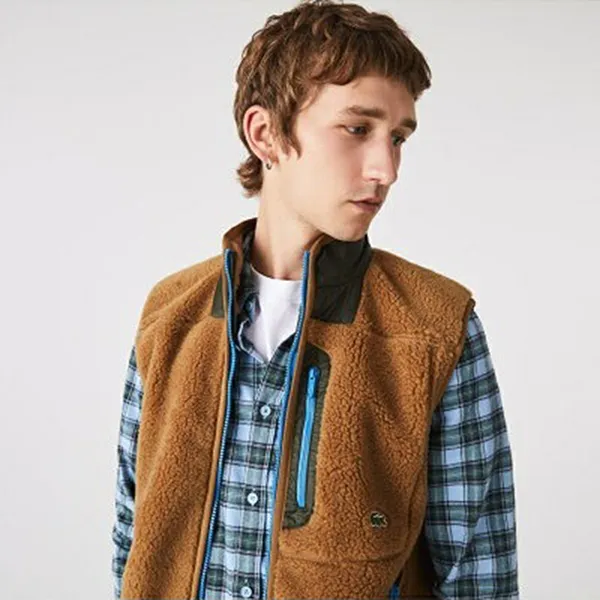 Áo Khoác Gile Nam Lacoste Sherpa Fleece Vest Jacket BH3345 Màu Nâu