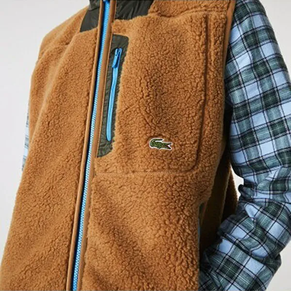 Áo Khoác Gile Nam Lacoste Sherpa Fleece Vest Jacket BH3345 Màu Nâu