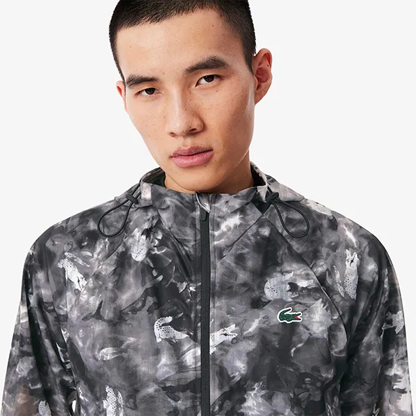 Áo Khoác Gió Nam Lacoste Lightweight Crocodile Print Sport Jacket BH8918 - DIR Màu Xám Size 48