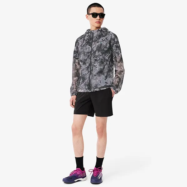Áo Khoác Gió Nam Lacoste Lightweight Crocodile Print Sport Jacket BH8918 - DIR Màu Xám Size 48