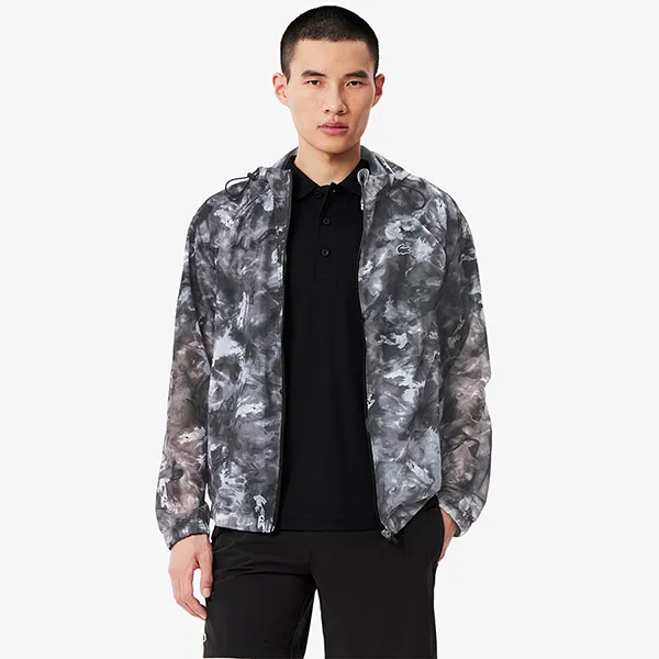 Áo Khoác Gió Nam Lacoste Lightweight Crocodile Print Sport Jacket BH8918 - DIR Màu Xám Size 48
