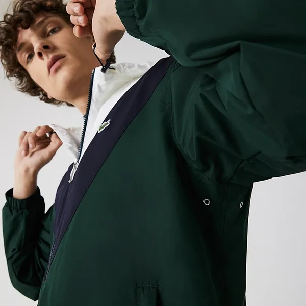 Áo Khoác Gió Nam Lacoste Men's Lightweight Colorblock Hooded Jacket BH1949-FFY Màu Xanh/Trắng Size 48