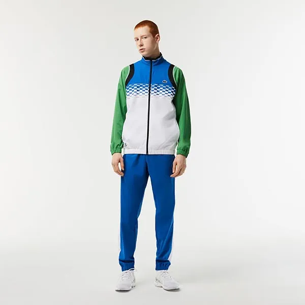 Áo Khoác Gió Nam Lacoste Tennis X Daniil Medvedev Màu Xanh Trắng Size 3