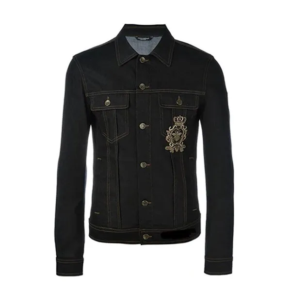 Áo Khoác Jean Nam Dolce & Gabbana D&G Embroidered Crown & Bee Denim Jacket In Blue Màu Xanh Đen Size 50