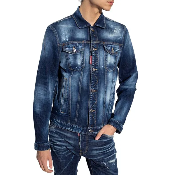 Áo Khoác Jean Nam Dsquared2 Icon Splatter Cotton Jacket Màu Xanh Denim Size 46