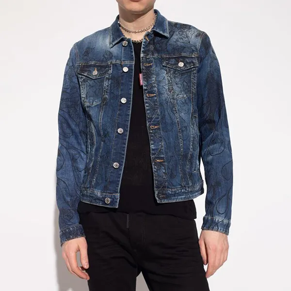 Áo Khoác Jean Nam Dsquared2 Navy Blue Dan Jacket S71AN0341 S30664-470 Màu Xanh Denim Size 46