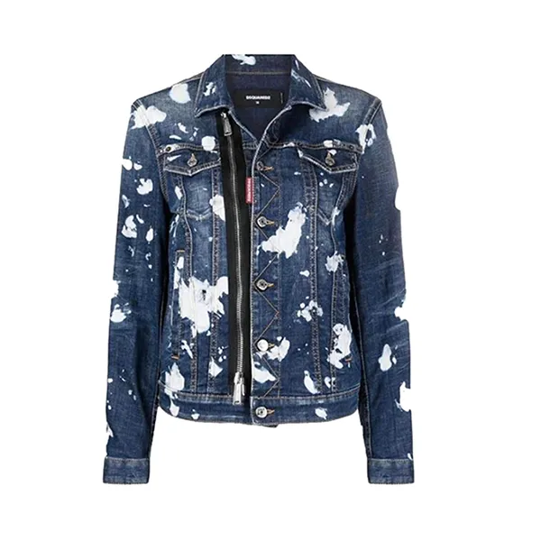 Áo Khoác Jean Nam Dsquared2 Wash Pattern Stretch Cotton Denim Jacket In Navy Blue Màu Xanh Size 44