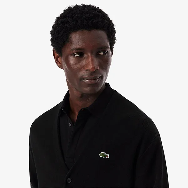 Áo Khoác Len Nam Lacoste Relaxed Fit Stripe Detail Cotton Cardigan AH9311 - DVI Màu Đen Size 4