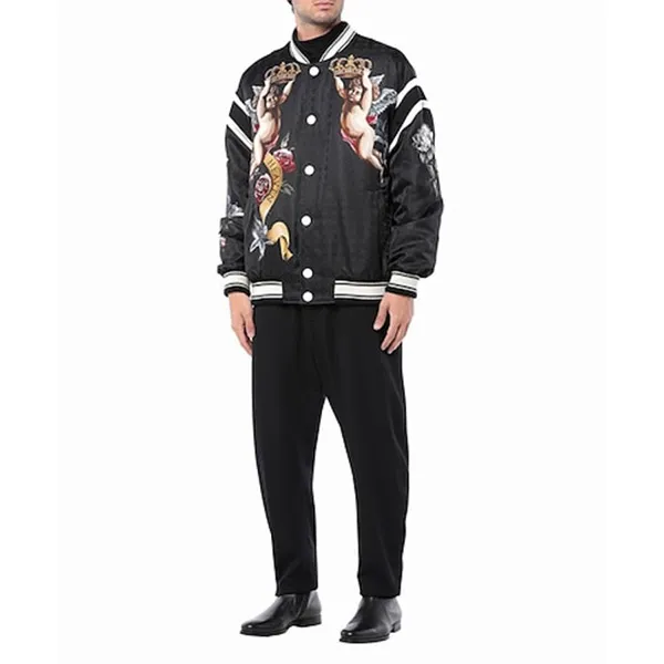 Áo Khoác Nam Dolce & Gabbana Baroque Angel Crown DG Heaven Black Bomber Jacket Màu Đen Size 48