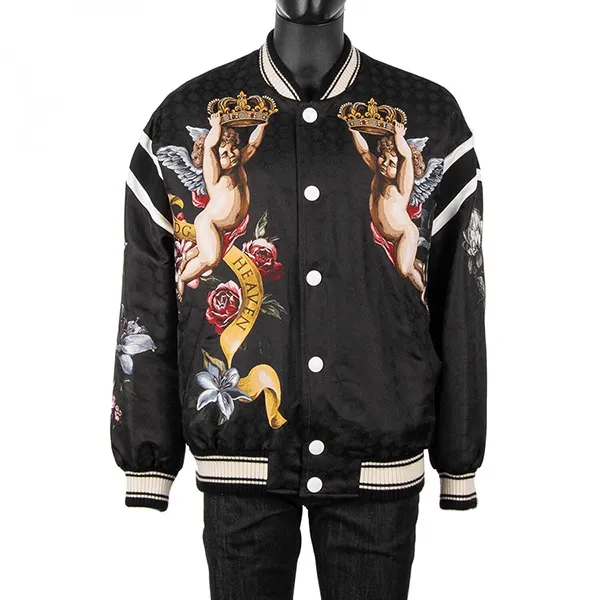 Áo Khoác Nam Dolce & Gabbana Baroque Angel Crown DG Heaven Black Bomber Jacket Màu Đen Size 48