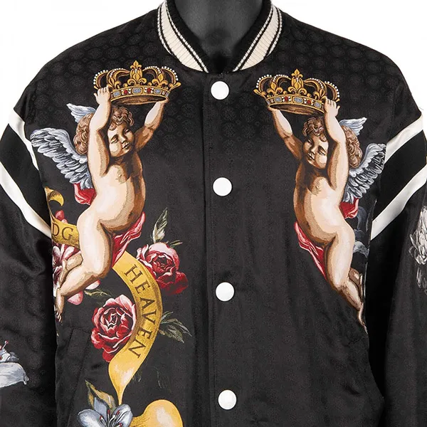 Áo Khoác Nam Dolce & Gabbana Baroque Angel Crown DG Heaven Black Bomber Jacket Màu Đen Size 48