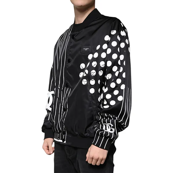 Áo Khoác Nam Dolce & Gabbana D&G Black Polka Dot Stripe Nylon Bomber Jacket Màu Đen Size 44