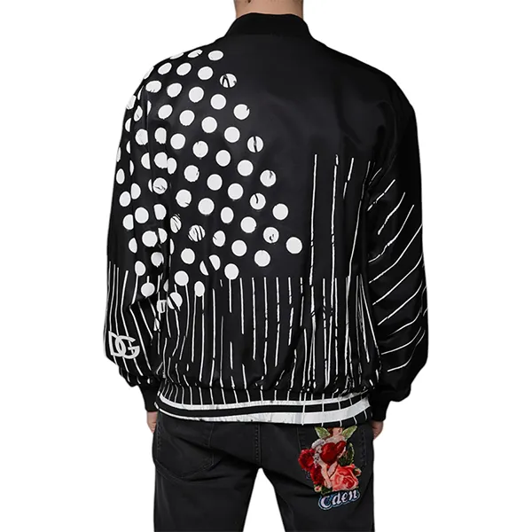 Áo Khoác Nam Dolce & Gabbana D&G Black Polka Dot Stripe Nylon Bomber Jacket Màu Đen Size 44