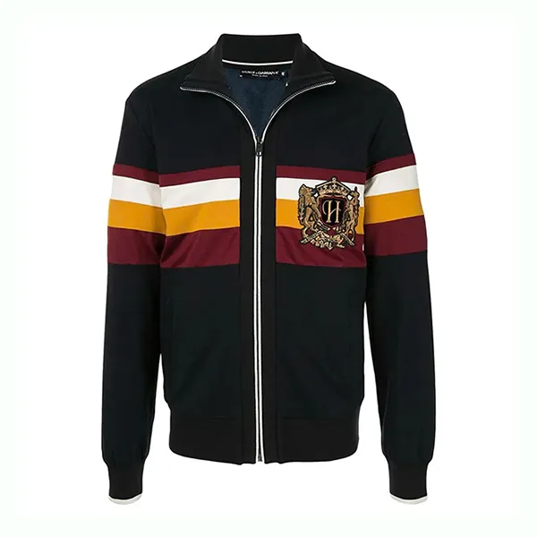 Áo Khoác Nam Dolce & Gabbana D&G Striped Crest Track Jacket Màu Đen Họa Tiết Size 42