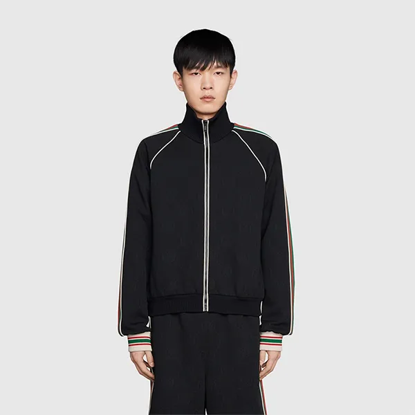 Áo Khoác Nam Gucci GG Jacquard Jersey Zip Jacket 662270 Màu Đen Size S